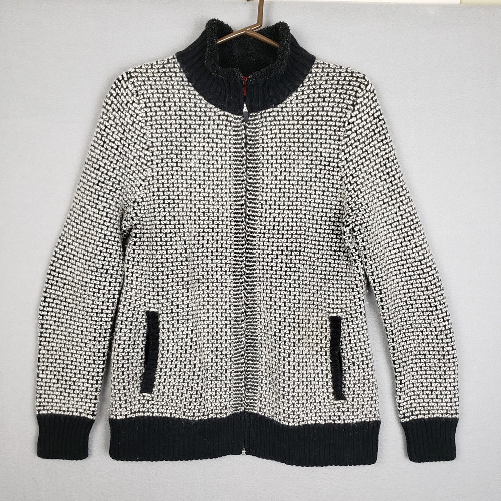 Krimson Klover L Full Zip Wool Sweater Jacket Black Cream Tweed Winter Scandi